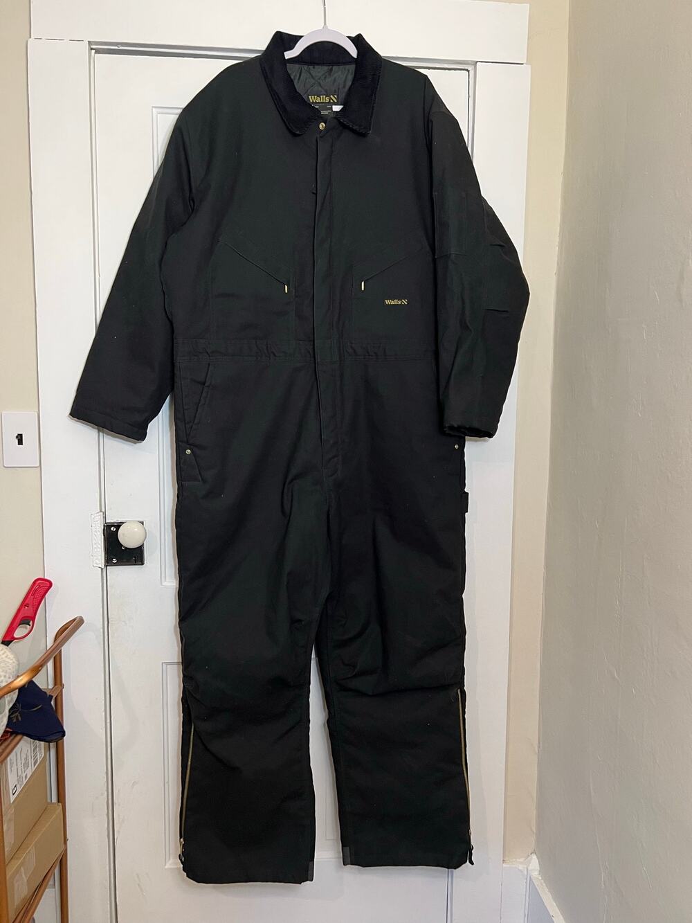 Walls mens 2XL insulated coveralls black duck canvas corduroy collar quilted EUC